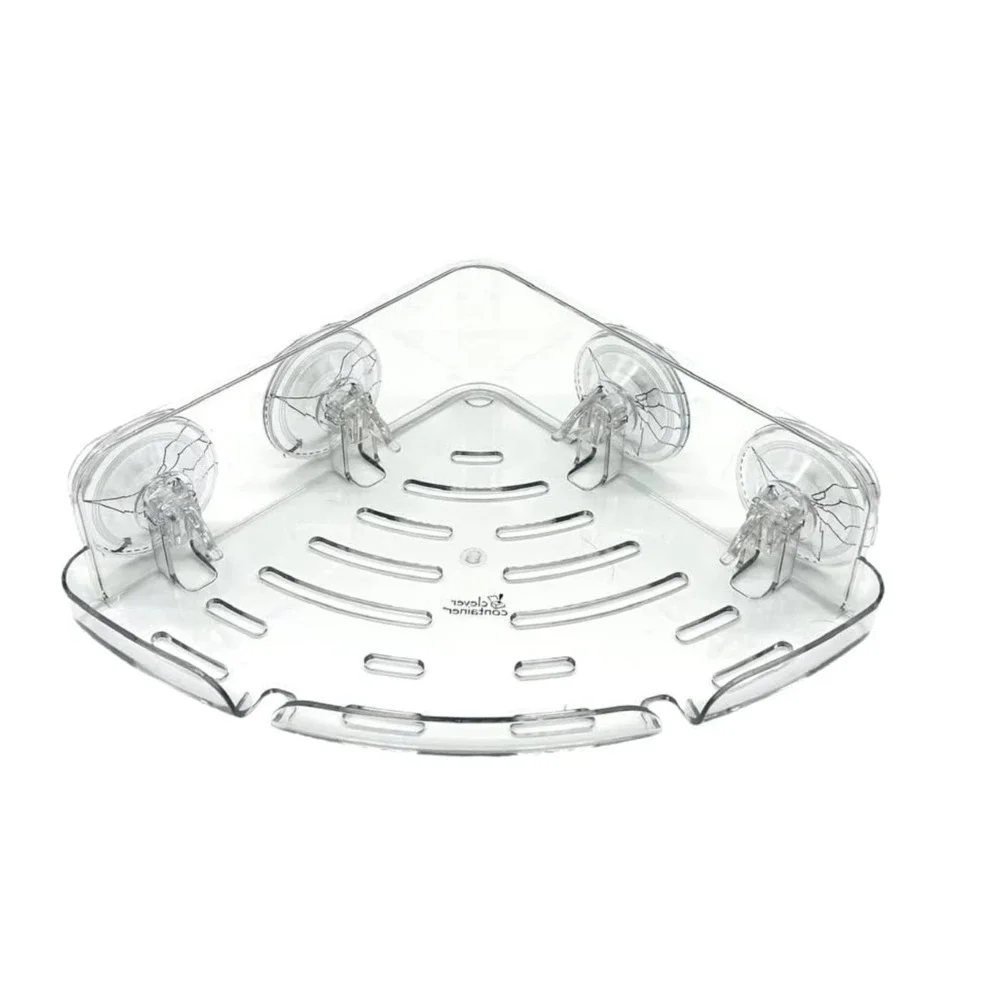 Acrylic Corner Shelf- 10 x 3 x 3, Suction & Adhesive Attachment, Bathroom,‎ Dorm